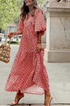 Flora | Women's Puff Sleeve V-Neck Boho Printed Maxi Dress