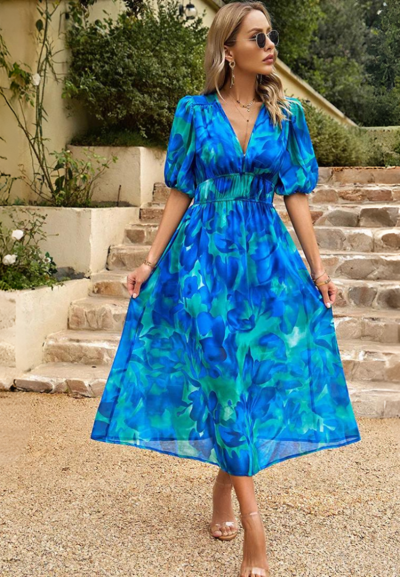 elegant floral dress Floral Print V-Neck Mini Dress Women Summer 2025