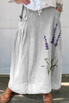 Marian | Watercolor Lavender Floral Printed Elastic waistband Pocket Skirt