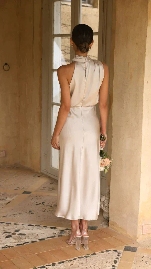 Helena | Elegant Halter Midi Dress – Flattering Flowing Design for Every Event