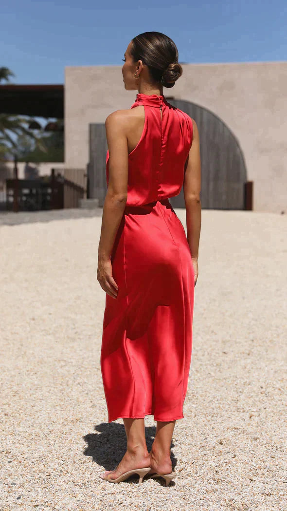 Helena | Elegant Halter Midi Dress – Flattering Flowing Design for Every Event