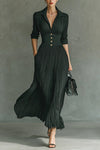 Nessa | Women's Pleated Lapel Waist Maxi Dress with Flowing Design and Versatile Style