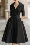 Beatrice | Women´s Retro Satin Midi Dress Featuring a Draped Collar