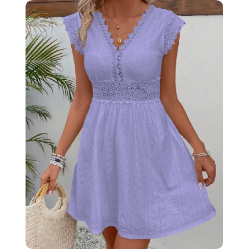 Evangeline | Women’s Mini Dress with V-Neckline and Lace Panels