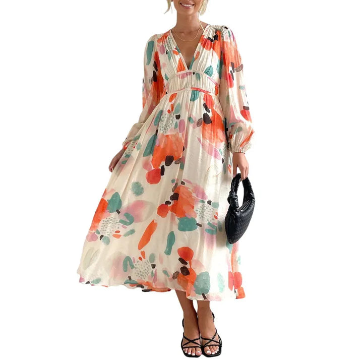 Riley | Women’s Midi Dress with V-Neck and Print
