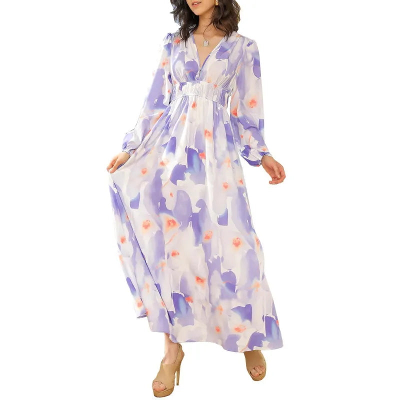 Riley | Women’s Midi Dress with V-Neck and Print
