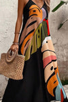 Isadora | Women's Leaf Print Maxi Dress with Flowing Design and Adjustable Straps