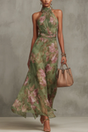 Aurelia | Women's Floral Halter Neck Maxi Dress
