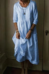 Aurinda | Women's Round Neck 3/4 Sleeve Midi Dress