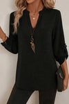 Winifred | Women's Blouse with V-Neck and Roll-Tab Sleeves