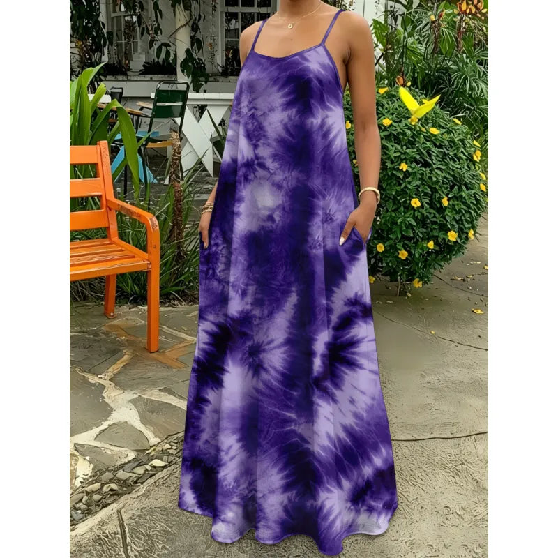 Aureline | Women’s Maxi Dress with Straps and Tie-Dye