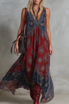 Noa | Retro Ethnic Bohemian Print Chiffon Sleeveless Maxi Dress