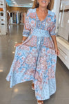 Solis | Women's Paisley Maxi Dress V-Neck 3/4 Sleeve Boho
