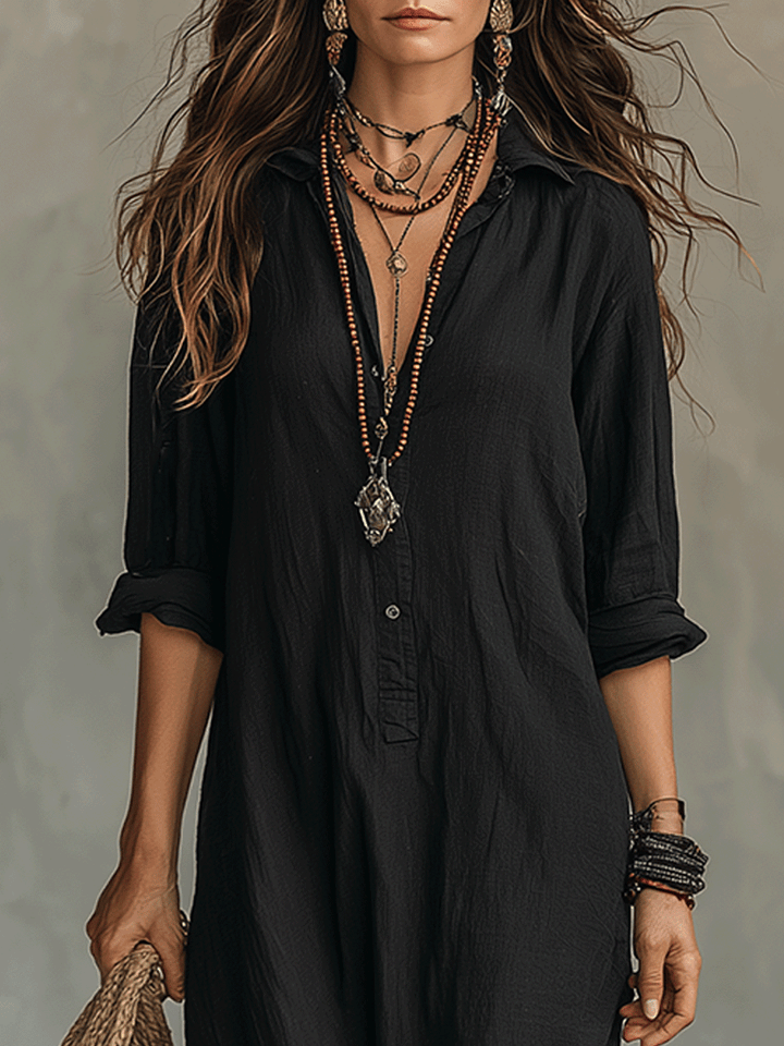 Mary | Bohemian Maxi Dress with Black Button-Front Detail