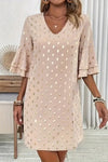 Liorabelle | Women's Shift Dress with V-Neck and Tiered Bell Sleeves
