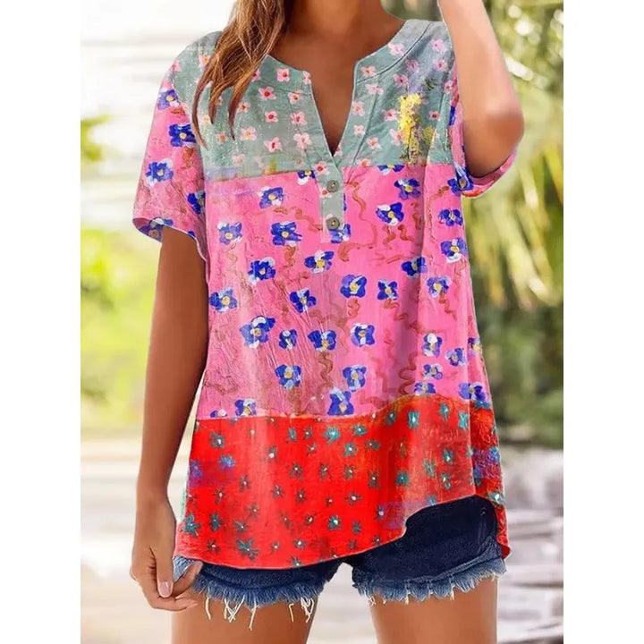 Lorelei | Women’s Printed Blouse with Split Neckline and Buttons