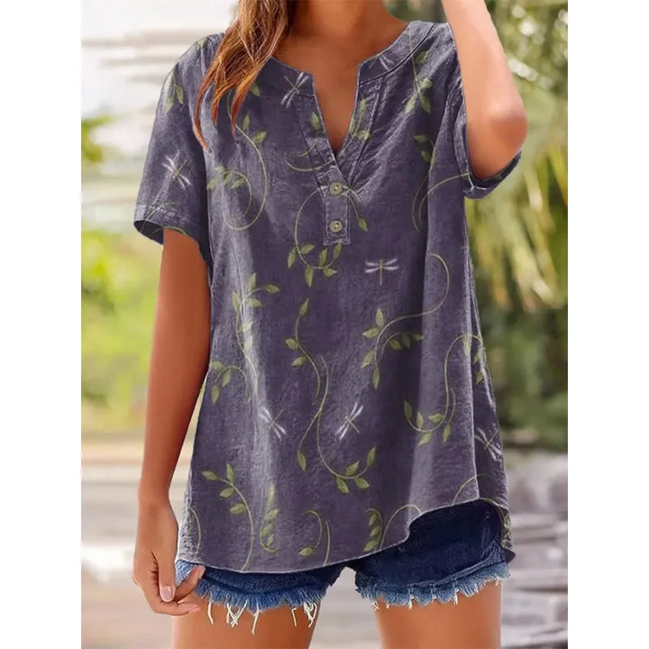 Lorelei | Women’s Printed Blouse with Split Neckline and Buttons
