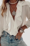 Beatrice | Women's Ruffle Front V-Neck Long Sleeve Blouse