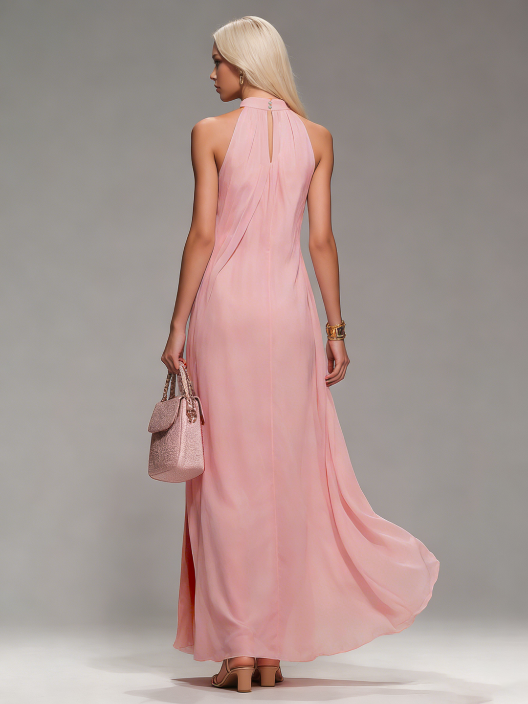Luna | Comfortable And Elegant Halter Neck Sleeveless Slit Chiffon Maxi Dress