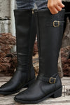 Calixta | Women's Knee High Leather-Look Buckle Boots