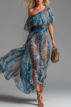 Gianna | Stylish And Elegant Off-the-shoulder Short-sleeved Leopard Print Chiffon Maxi Dress