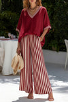 Brynn | Women's Striped V-Neck Wide Leg Pants Set