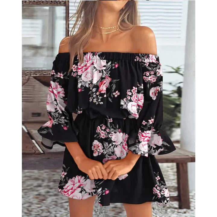 Freya | Women’s Mini Dress with Off-Shoulder Neckline and Floral Print