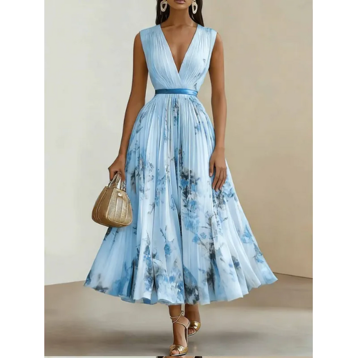 Maureen | Women’s Maxi Dress with V-Neck and Pleats