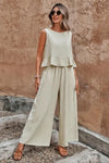 Sage | Women's Sleeveless Ruffle Top & Wide Leg Pants Set