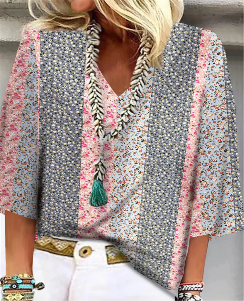 Tatum | Floral Patchwork V-Neck Top