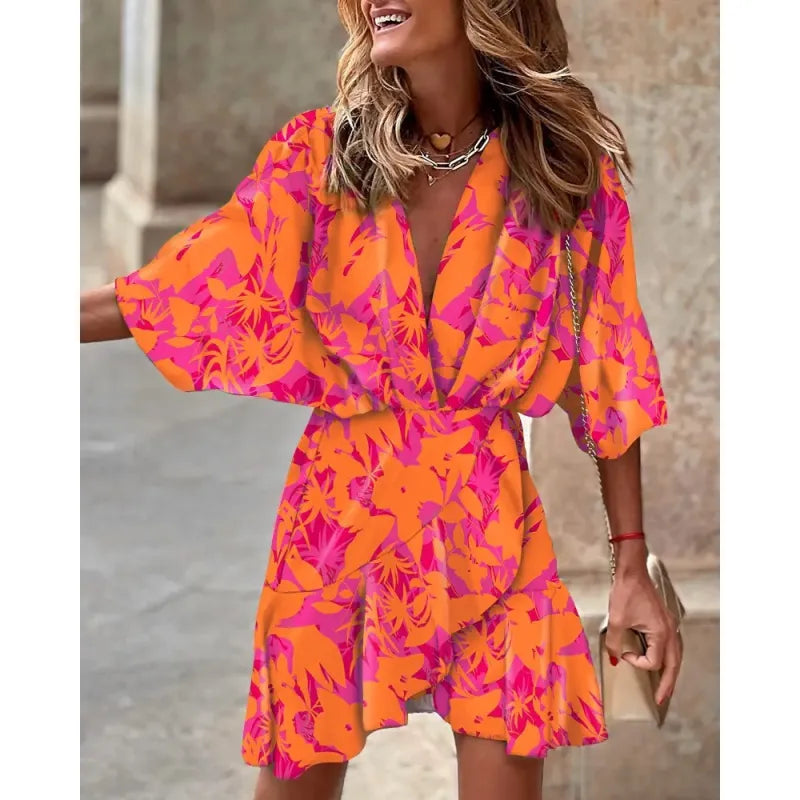Marisol | Women’s Mini Dress with V-Neck and Ruffles