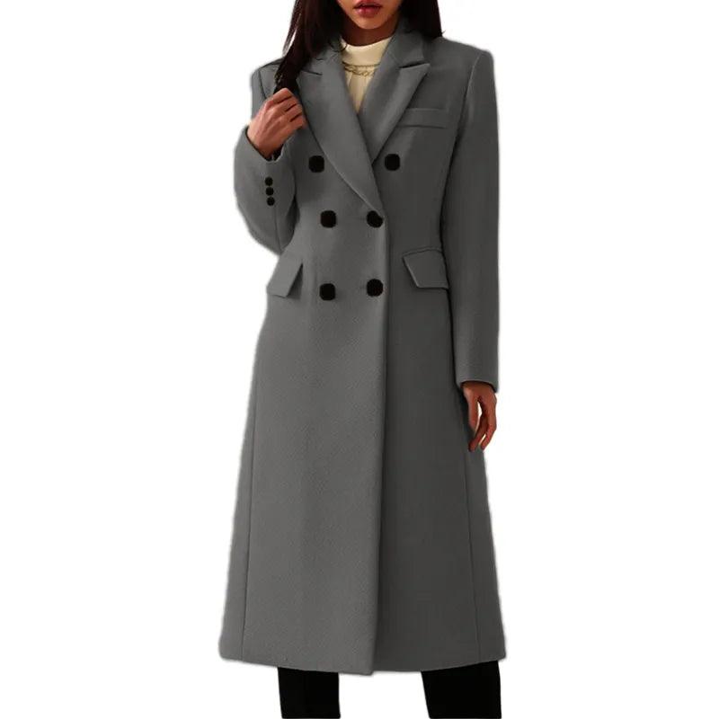 Sally | Women’s Long Coat with Lapels and Buttons