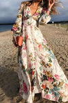 Calla | Women's Floral Print V-Neck Long Sleeve Maxi Dress