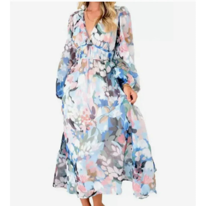 Riley | Women’s Midi Dress with V-Neck and Print