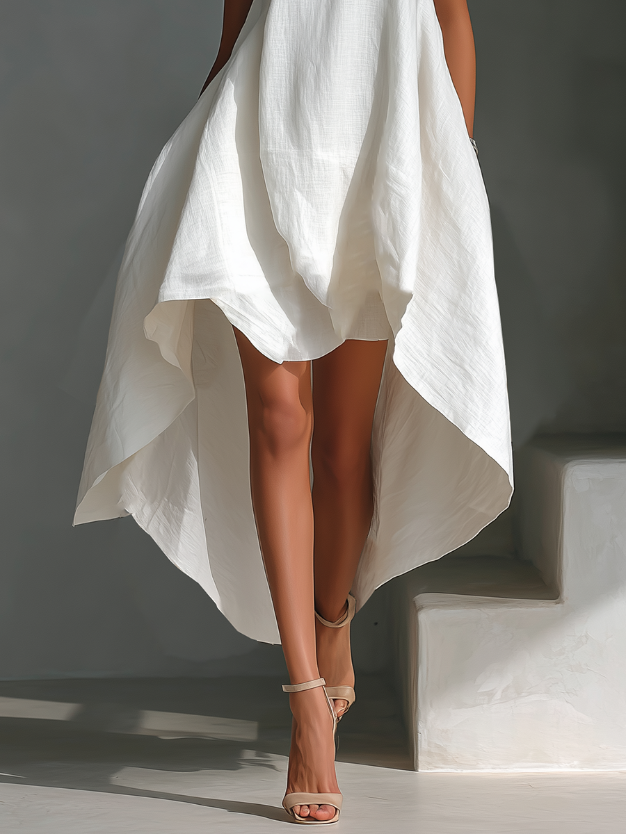Maria | Sleeveless Round Neck Asymmetric Hem Midi Dress
