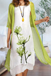 Women's Floral Print Dress Set with Sheer Cardigan and Matching Design