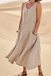 Sylvie | Women's Casual Sleeveless Maxi Dress Scoop Neck Pockets