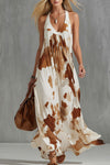 Molly | Vintage Brown Cow Print White Chiffon Sleeveless Maxi Dress