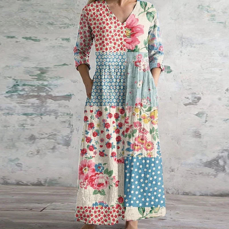 Kristen | Elegant Retro Maxi Dress - Navy Blue / L (12-14) - Women's Fashion
