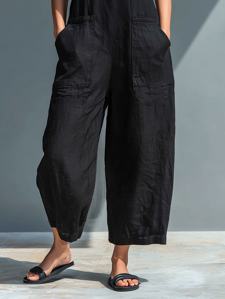 Katherine | Button Up Stand Collar Sleeveless Loose Jumpsuit