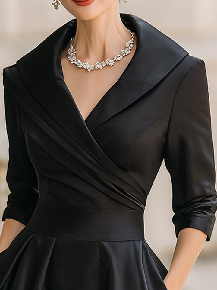 Beatrice | Women´s Retro Satin Midi Dress Featuring a Draped Collar