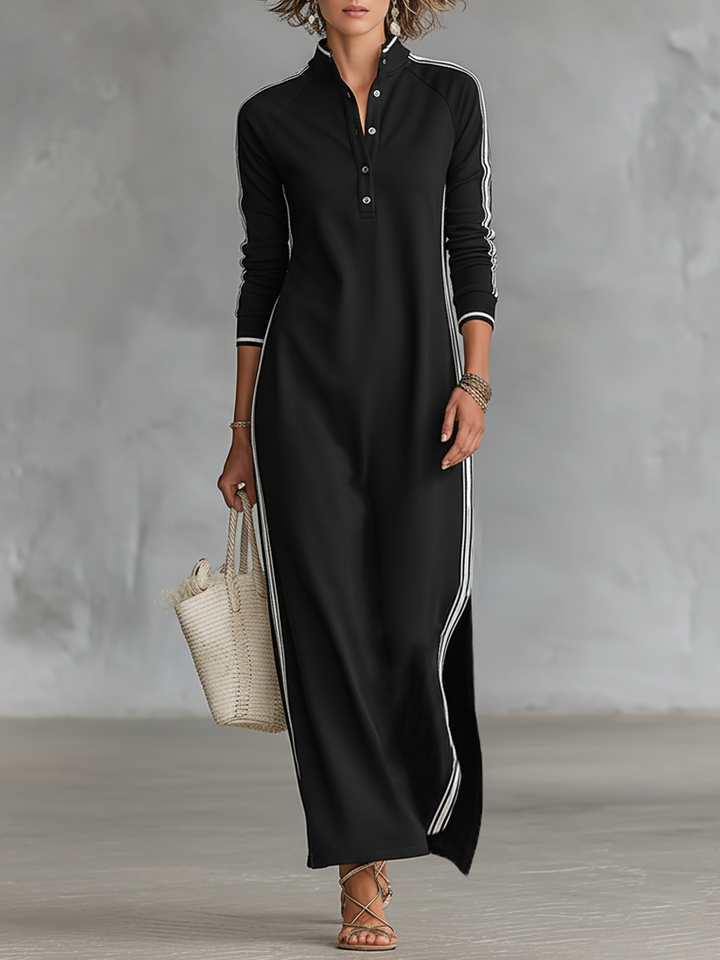 Rita | Button Down Collar Sweatshirt Maxi Dress