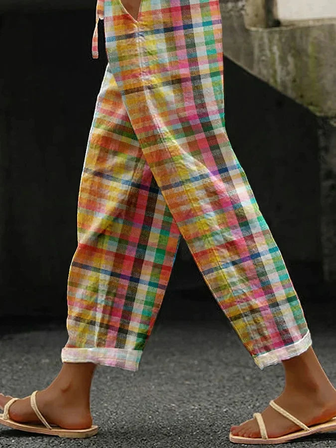 Zaria | Checkered Trousers with Relaxed Fit and Adjustable Waist