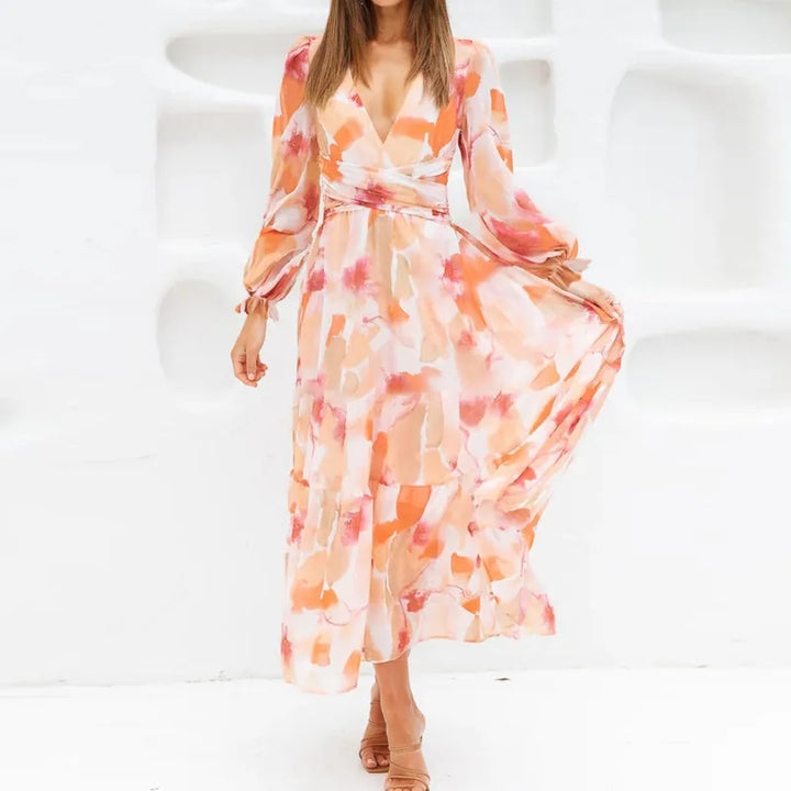Riley | Women’s Midi Dress with V-Neck and Print
