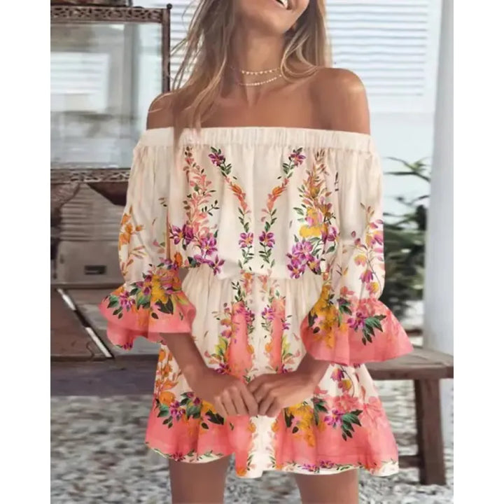 Freya | Women’s Mini Dress with Off-Shoulder Neckline and Floral Print
