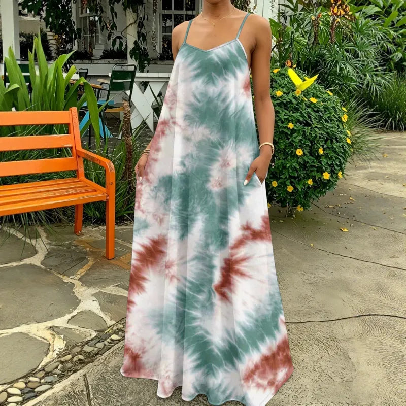 Aureline | Women’s Maxi Dress with Straps and Tie-Dye