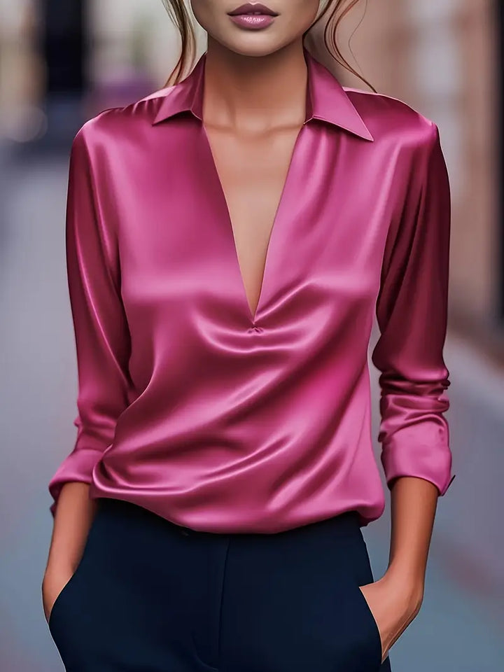 Lenora | V-Neck Blouse with Satin Finish and Elegant Design