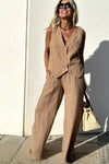 Seraphine | Women's Sleeveless Waistcoat Wide Leg Pant Set