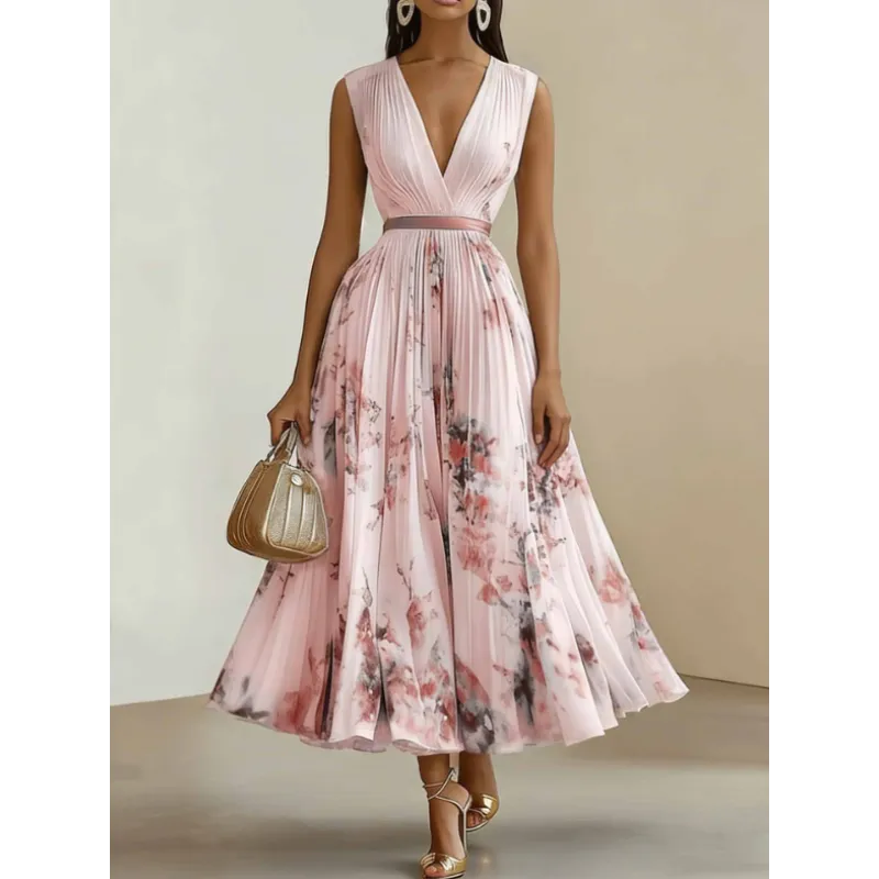 Maureen | Women’s Maxi Dress with V-Neck and Pleats