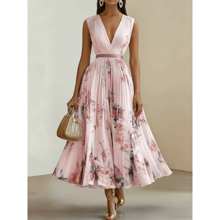 Maureen | Women’s Maxi Dress with V-Neck and Pleats